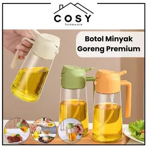 COSY Botol Wadah Minyak Goreng Dapur Kaca 470ml Goreng Spray 2in1 Oil Pot Kaca Tahan Panas Premium Quality