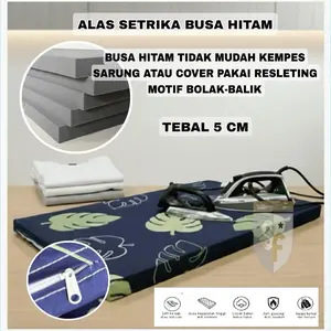 Alas Setrika Busa Hitam Tebal 5 Ukuran 90x50x5 cm Busa + Sarung Motif Bolak-Balik Portabel Dilipat
