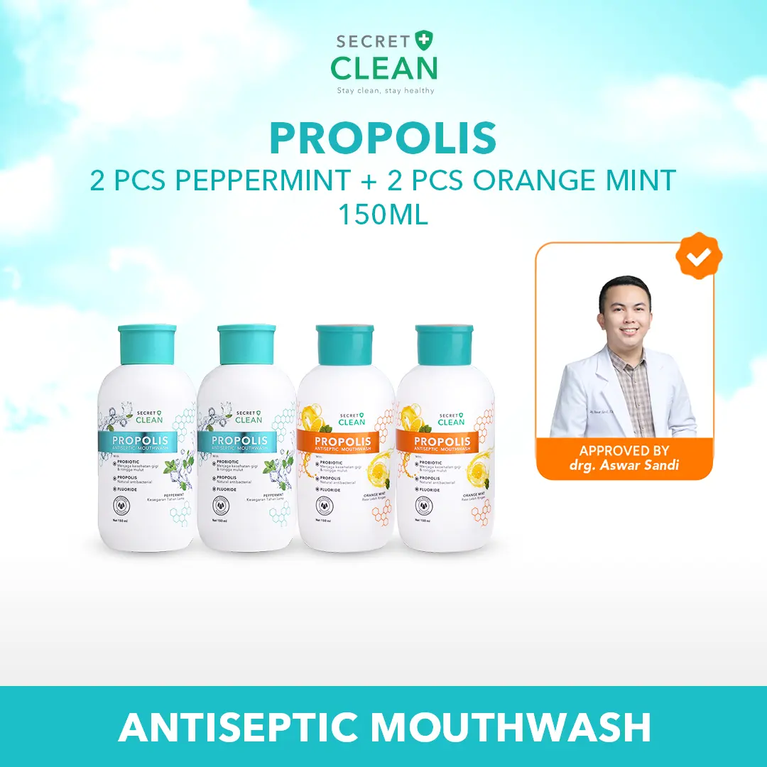 [FYC] Secret Clean Propolis Antiseptic Mouthwash 150ml isi 4pcs atau 6pcs