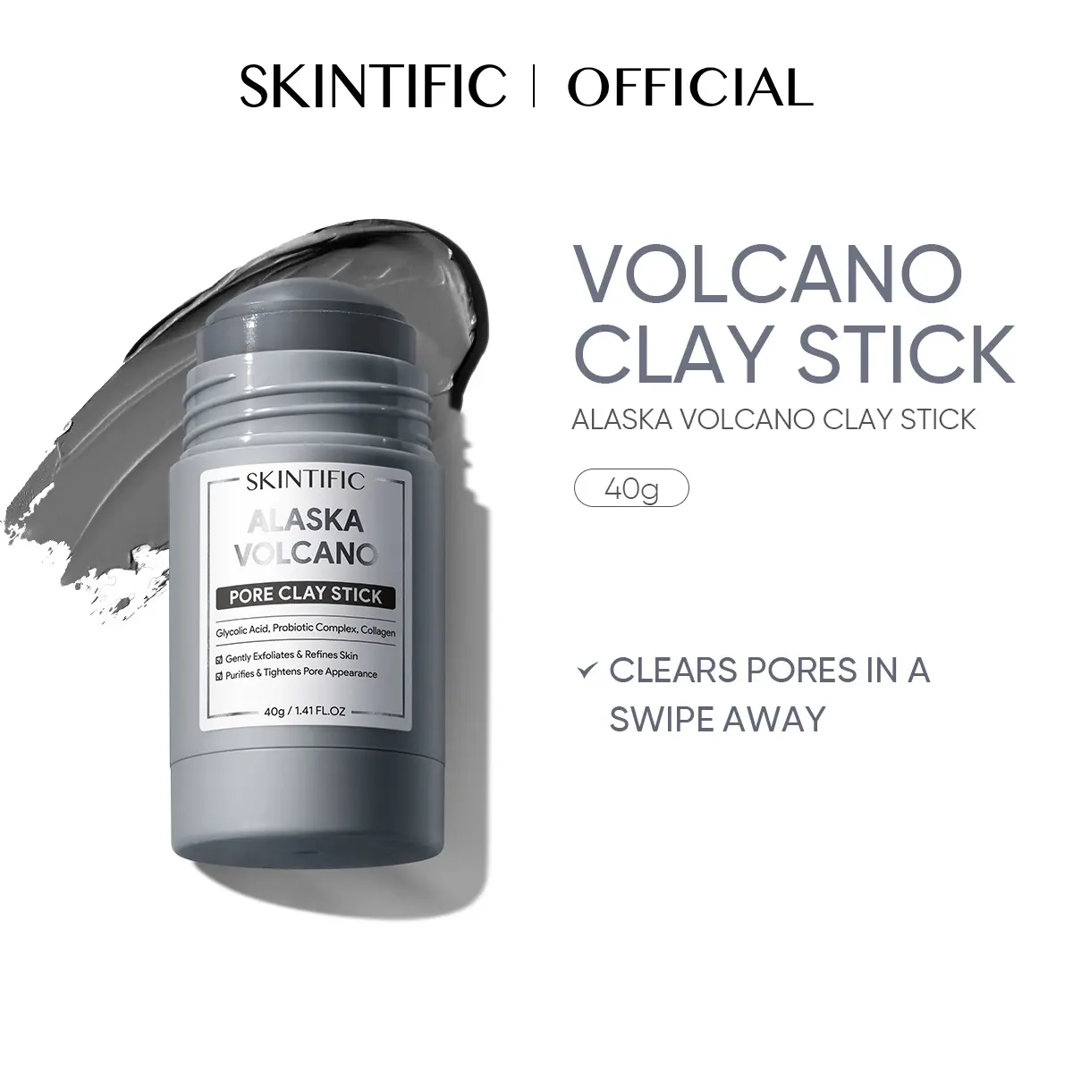 SKINTIFIC Alaska Volcano Reduce Blackheads Deep Pores Cleansing Clay Stick Clay Mask(40g) collagen mask