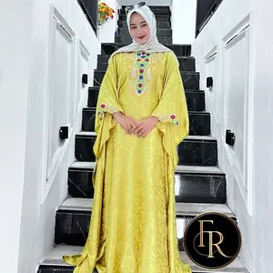 KAFTAN TERBARU “JACQUARD” bordir kombinasi bunga warna silver gold  Mewah Cantik