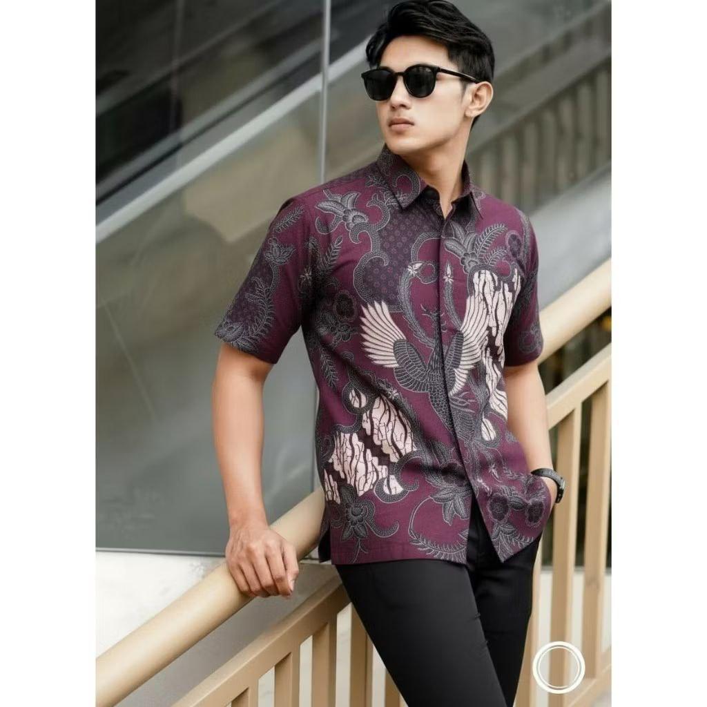 Kemeja Batik Pria Lengan Pendek Mewah / Baju Batik Terbaru 2025 Motif Rahwana Maron
