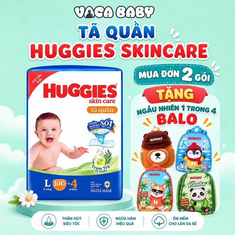 Tã Bỉm QUẦN Huggies Skincare mẫu mới gói Mega Jumbo siêu nhiều miếng đủ size M106/ L104/ XL88/ XXL80 Cho Bé
