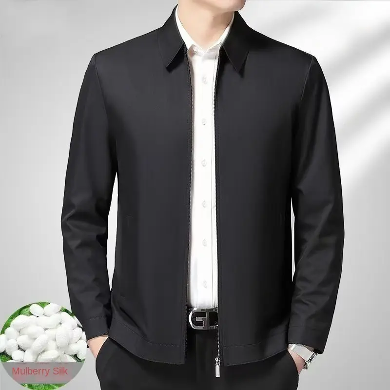 [Luxury Fashion] New Middle-Aged People's Jacket Male Dad Spring Wear Outer Male Polo Collar Solid Color Loose Jacket
