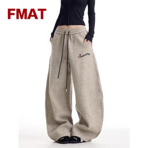 FMAT 春秋 アメリカンレトロ リラクスド調 黒白ストライプ カジュアル ストレート レッグ スウェットパンツ