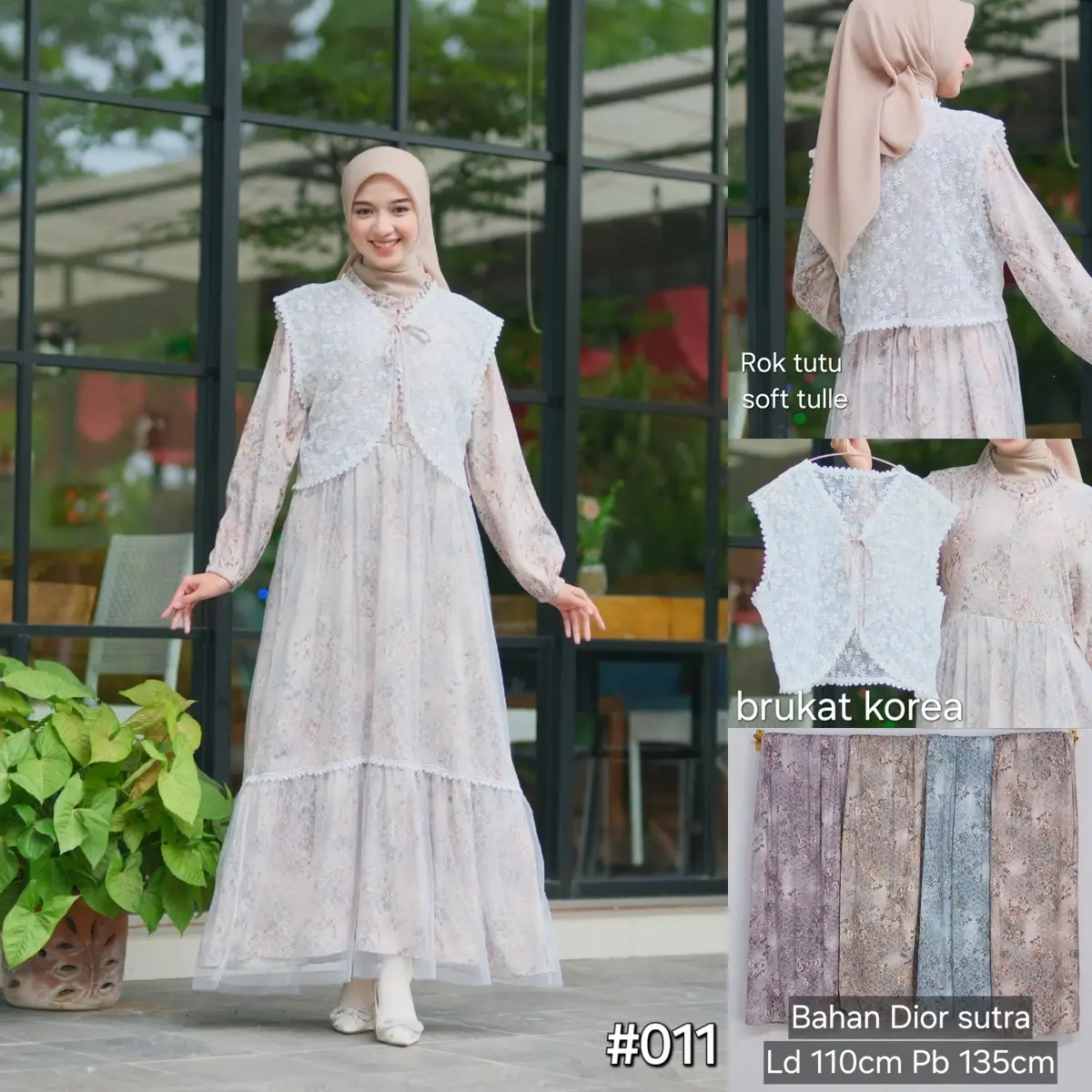 (Lovvin Collection) Gamis Belle - Gamis Lebaran, Brukat/Brokat Tille Tule dengan Style Korea Muslim Wanita Dress Mewah Tile gamis  kombinasi
