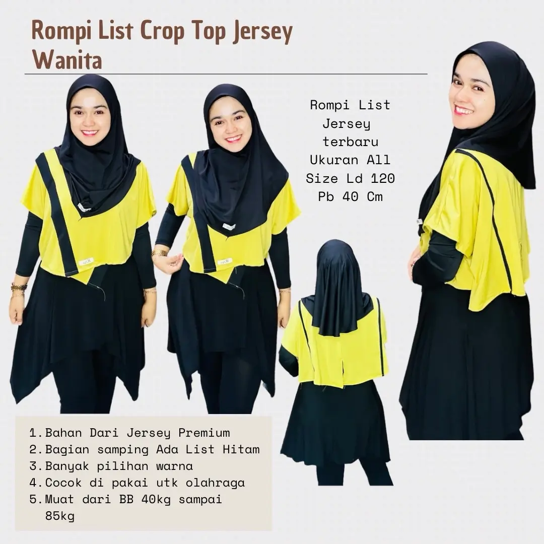 Rompi Crop Top List Hitam Wanita / Outfit Olahraga / Ukuran All Size