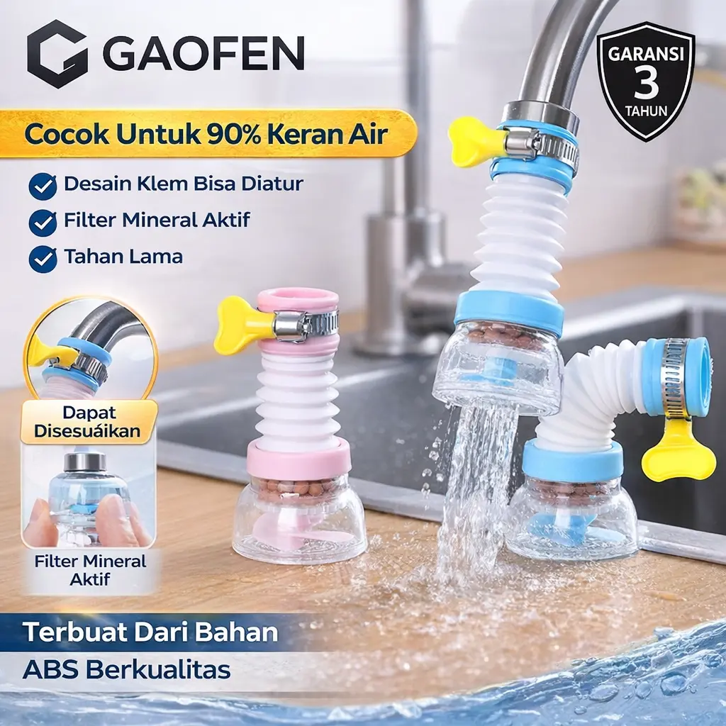 Filter Keran Dapur Fleksibel Anti Percikan | Penyaring Air Keran Teleskopik ABS Universal