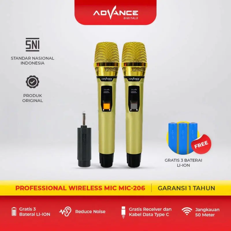 【COD】ADVANCE MIC-206 Wireless Mikrofon Professional Microphone Double Digital Mic Bisa di Charger