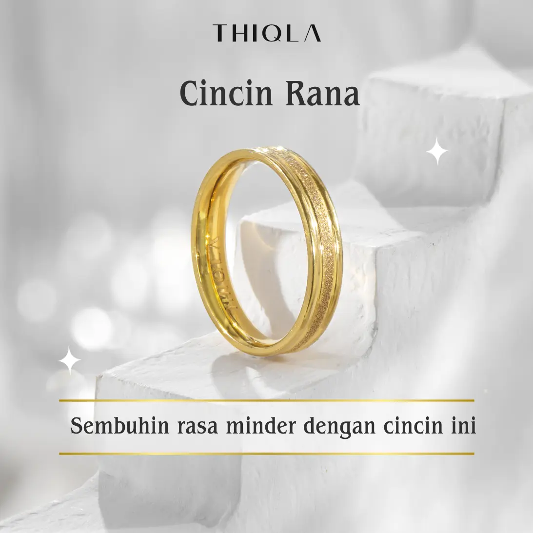 THIQLA - Cincin Mirip Emas Asli RANA - Cincin Oura Untuk Cincin Kawin Lamaran Wanita Nikah Couple - cincin cewek aesthetic ala korea mirip Cincin Titanium Ori