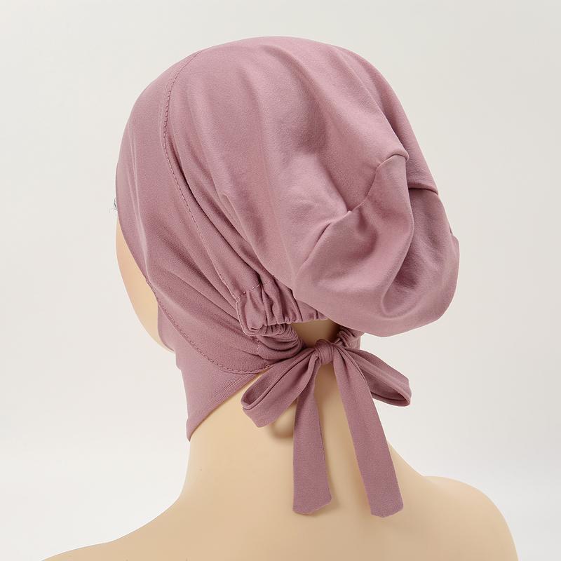 ELLE Solid Color Muslim Tudung Milk Silk Inner Hijab Elastic Binding Rope Instant Hijab Women Hijab Undercap