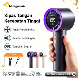 Kipas Tangan Turbo 199 Level Adjustable 20000mAh - Portabel, Bisa Digantung, Tanpa Pisau & Senyap, Layar Digital USB Rechargeable untuk Kantor/Meja/Outdoor