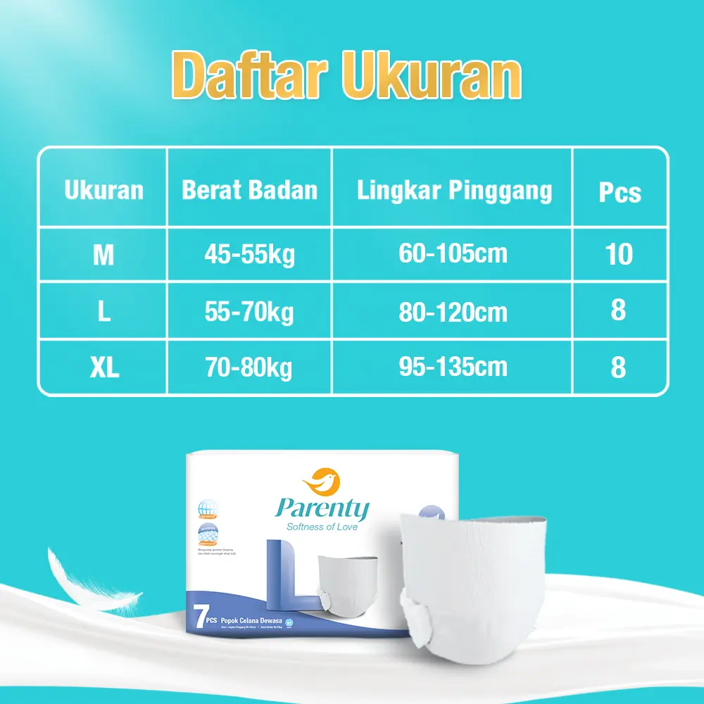 [1 PACK] PARENTY Adult Pants Soft Diapers Middle Flow Size M/L/XL Popok Celana Dewasa Lembut