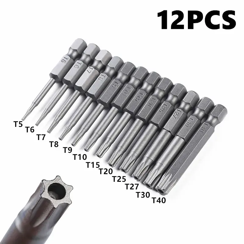 MATA OBENG TORX KUNCI BINTANG 1/4 MAGNETIC 12 PCS MATA BOR OBENG SET
