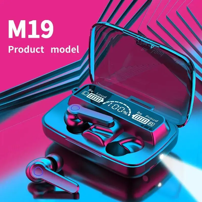 M19 TWS Bluetooth Earbuds Wireless Earphone Wireless Connecting Noise Cancelling Waterproof Earbuds LED Digital Touch Control 2000mAh Charging Mobile M19