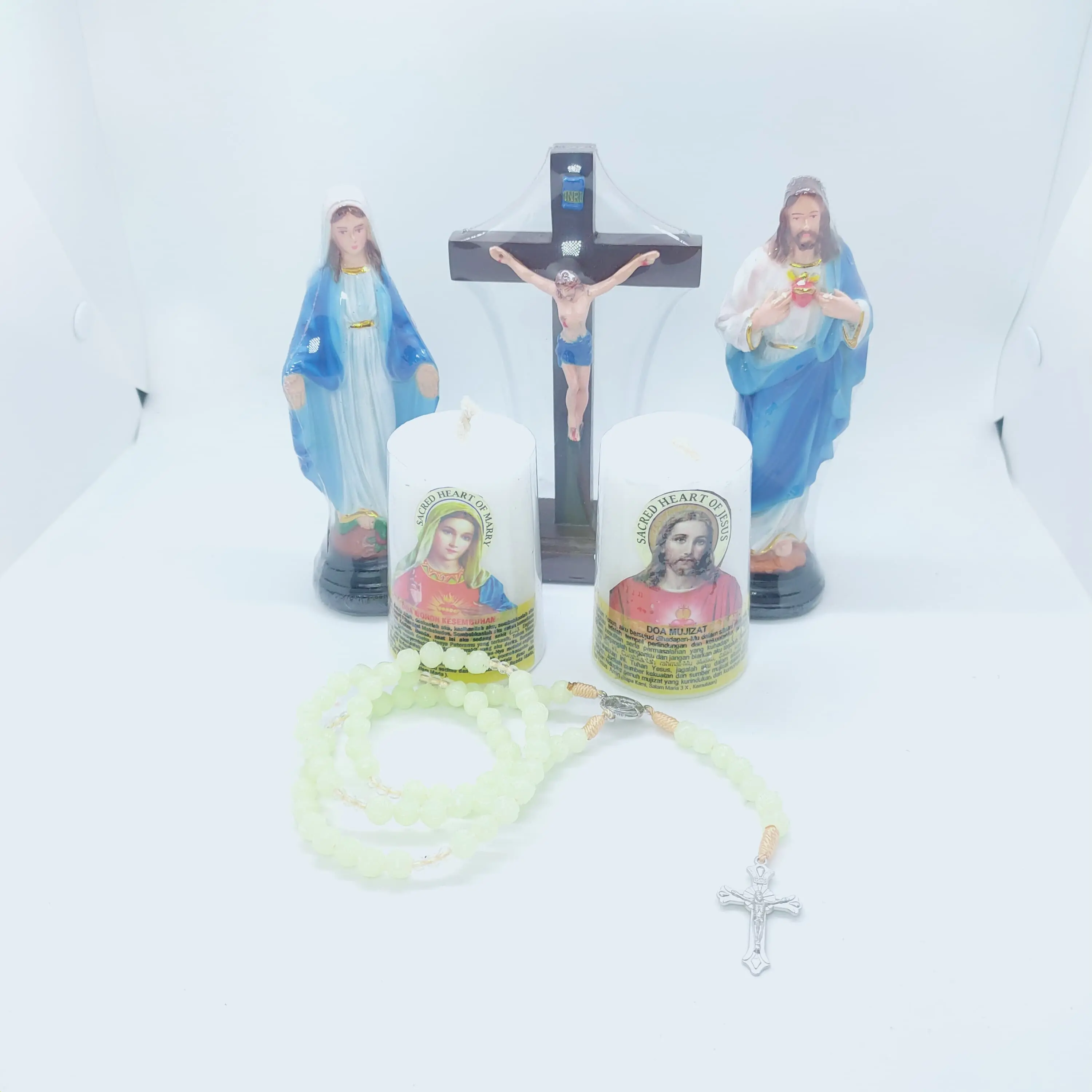 Set Doa katolik / Patung Yesus / Patung Bunda Maria / Salib / Rosario 77 Bapa Kami Fosor