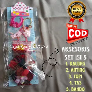 AKSESORIES BONEKA BERBIE SATU PAKET ISI 5 (kalung,anting,bando,tas,topi)