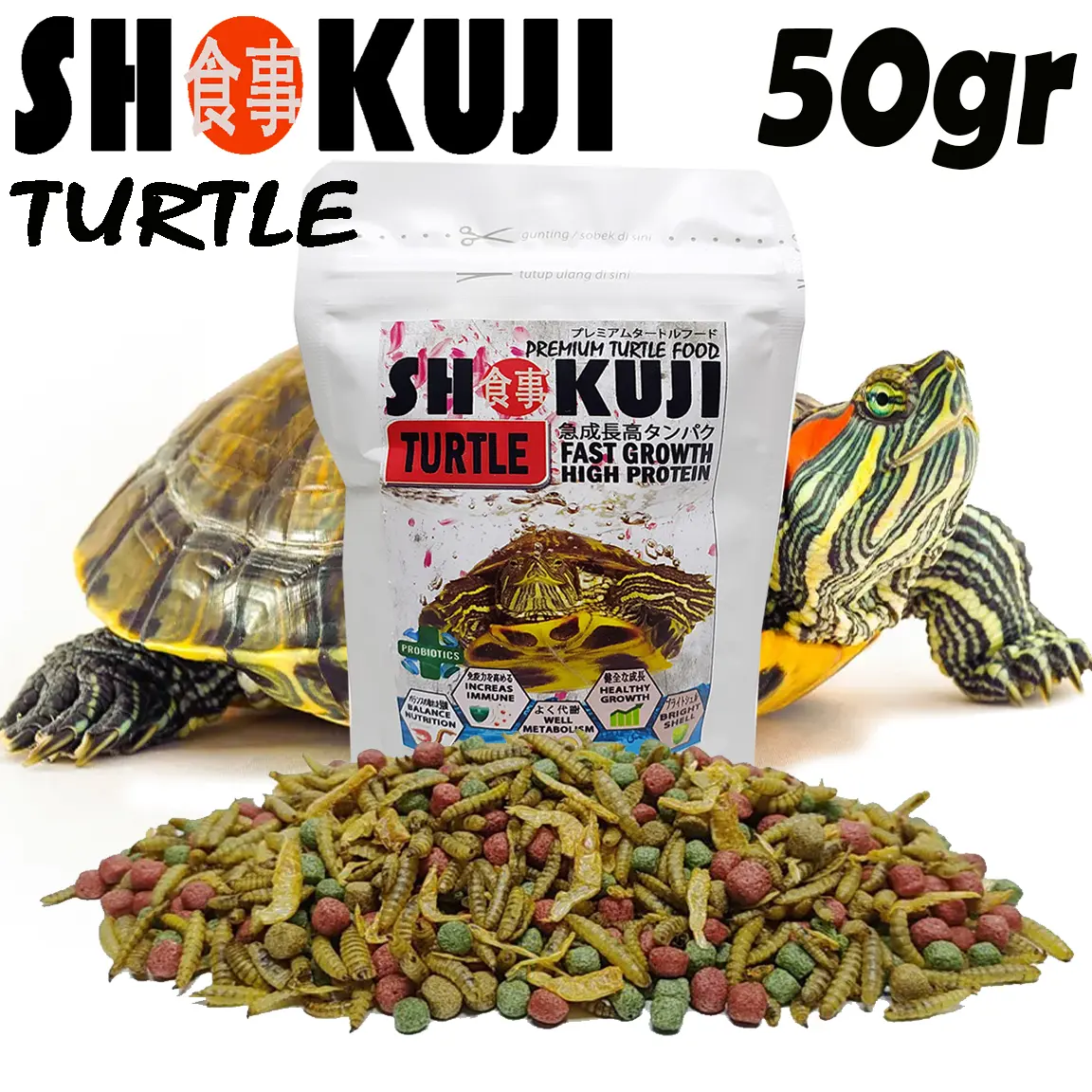 50GR SHOKUJI PAKAN RES BRAZIL MONBI MAKANAN KURAKURA AIR AMBON PELET KURA DAMER MATAMATA CST TURTLE FOOD TERJAMIN LAHAP MAKAN