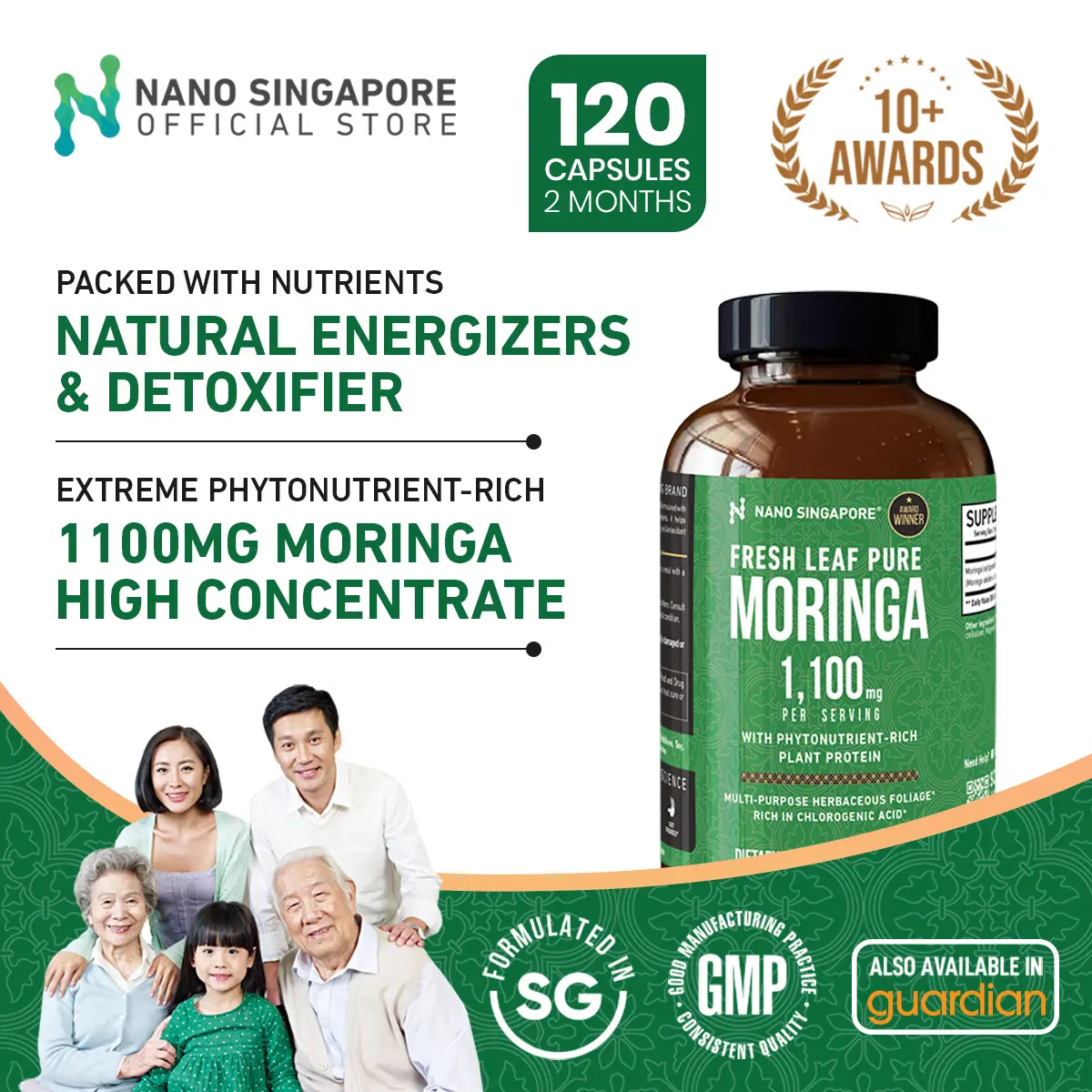Fresh Leaf Pure Moringa 1100mg Moringa Oleifera - Moringa Capsule, Superfood, Multivitamin, Supplement Healthcare | 120 CT Dietary Fitness