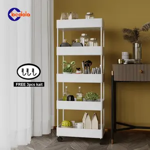 Square rak dapur rak troli rak susun serbaguna 5 tingkat dengan roda