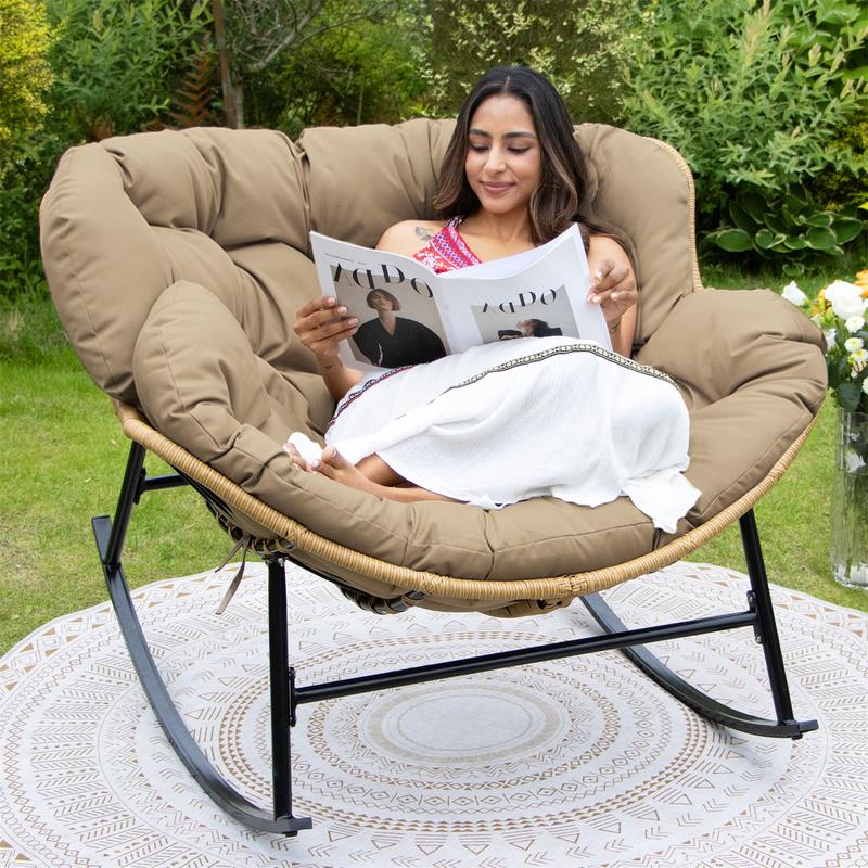 NICESOUL Indoor Outdoor E Coated Royal Rocking Chair Oversized Patio Papasan Rocking Chair Bei