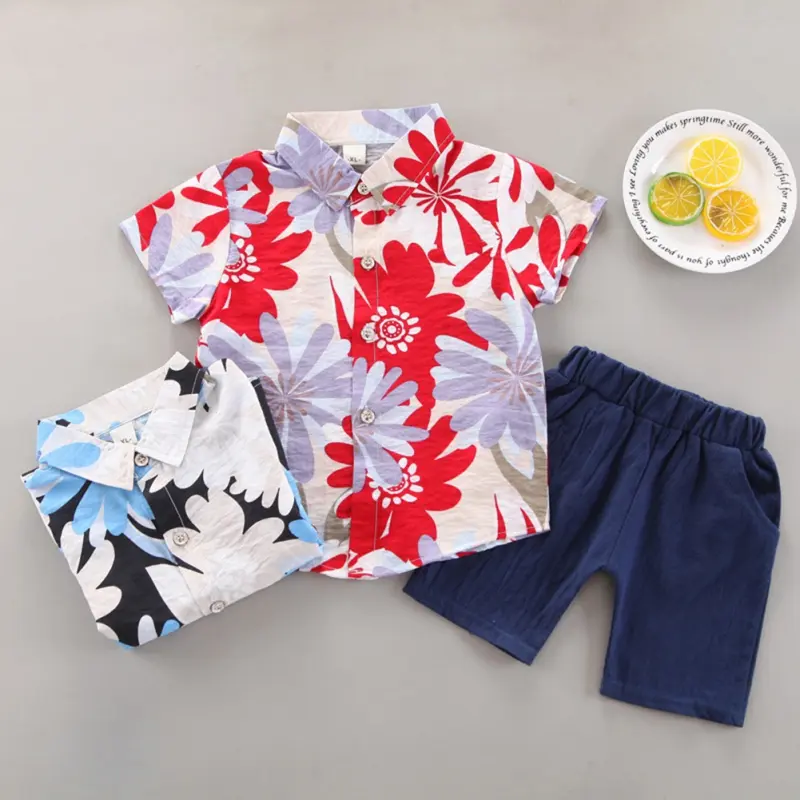 Boys' summer short sleeved shirt shorts set, baby's stylish casual printed shirt two-piece set