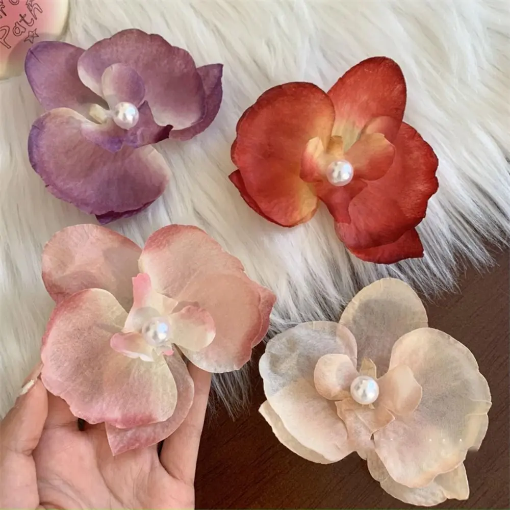 2024 Super Fairy Phalaenopsis Flower Hairpin Silk Fashion Side Duckbill Clip Seaside Holiday Headdress Photo Bangs Clip Women Hair Accessories