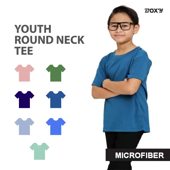 BOXY Kids Microfiber Round Neck T-shirt - Rosewood / Army Green / Navy / Teal Blue / Steel Blue / Sea Blue / Cameo Green