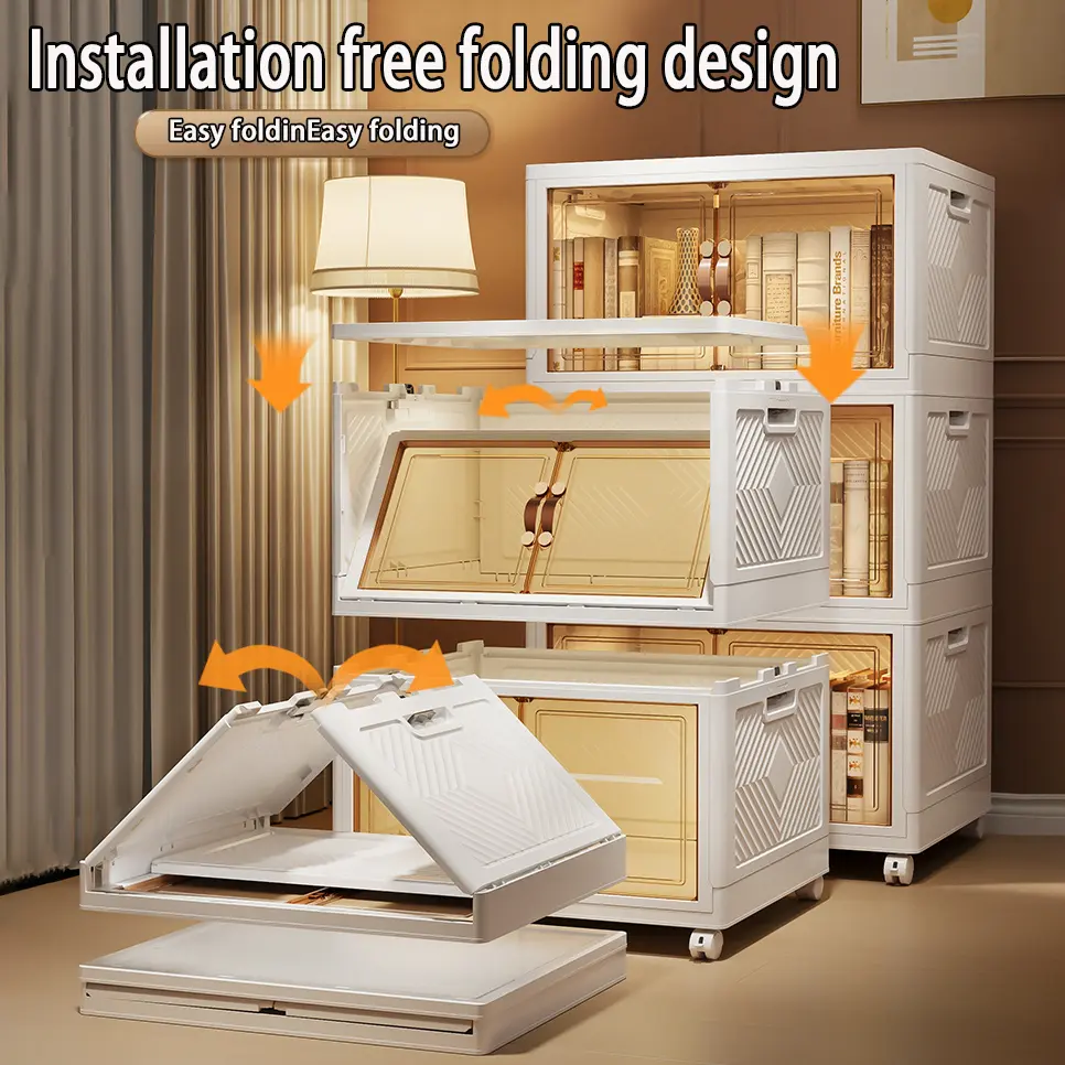 【Factory Outlet Store】Folding Storage Box Organiser Wardrobe  Transparent Double Door Foldable  Home Clothes Snacks Storage Cabinet Plastic With Lid Adjustable Bedroom storagerack  storage foldable  storage Box