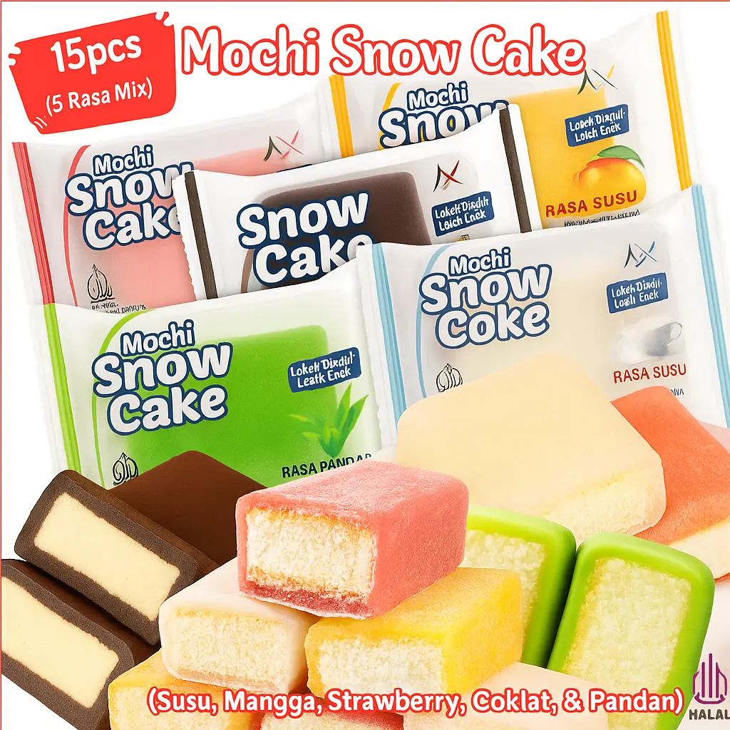 MOCHI SNOW CAKE BELI 14+1 GRATIS MIX RASA Strawberry, Mangga, Cokelat, Pandan & Susu / Osmanthus Cake / Snow Cake / Mochi Lembut Isi Bolu