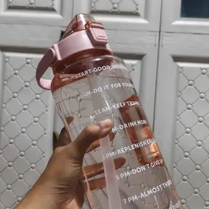 GOLDII - Botol Minum Jumbo Bening Motivasi Premium 2000 ml Dengan Tali Gantung dan Sedotan Silikon BPA Free