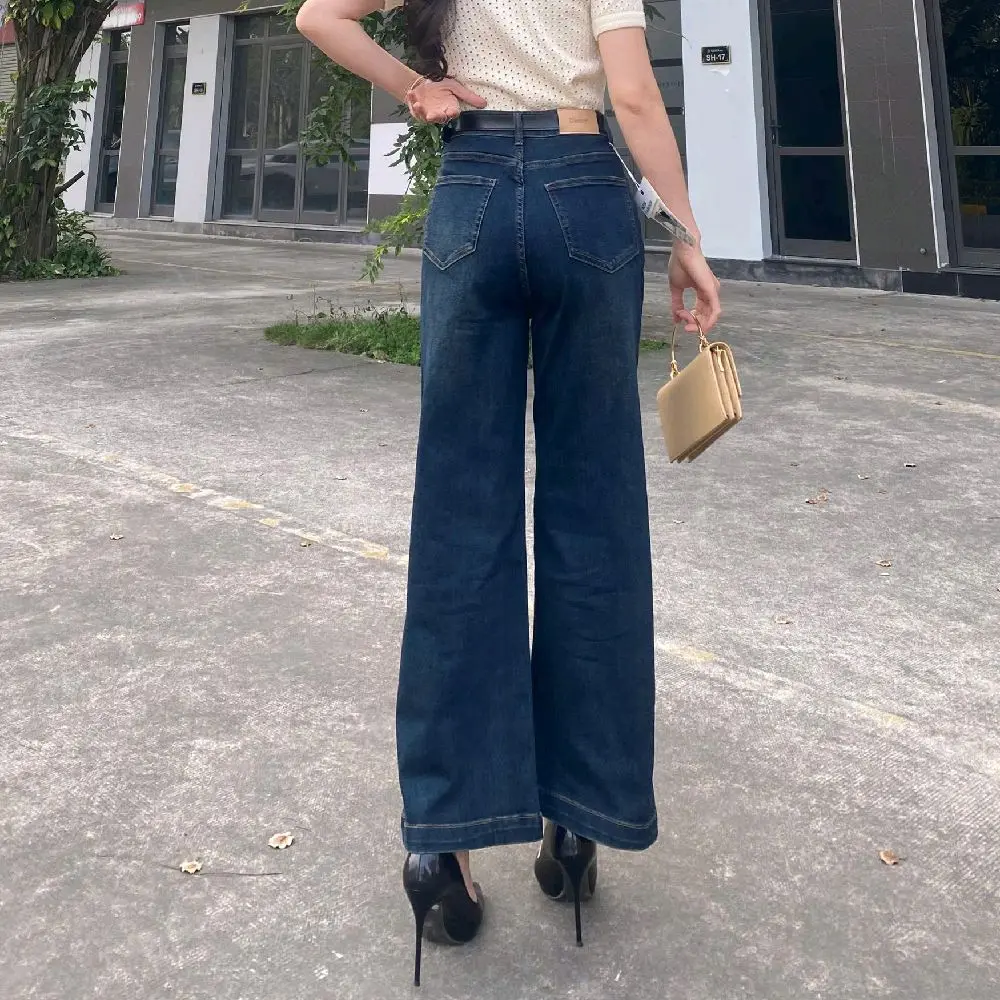 QUẦN JEAN NỮ QC CHẤT CO GIÃN ỐNG XUÔNG XANH ĐẬM FORM CƠ BẢN CHẤT JEAN MỀM 90077 | BigBuy360 - bigbuy360.vn
