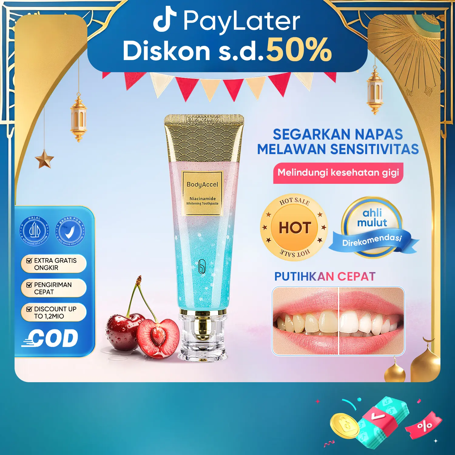 【bpom】【MAX】BodyAccel Whitening Toothpaste - Putihkan gigi dan Merawat Kesehatan Mulut, Cocok pakai untuk Putra dan Putri
