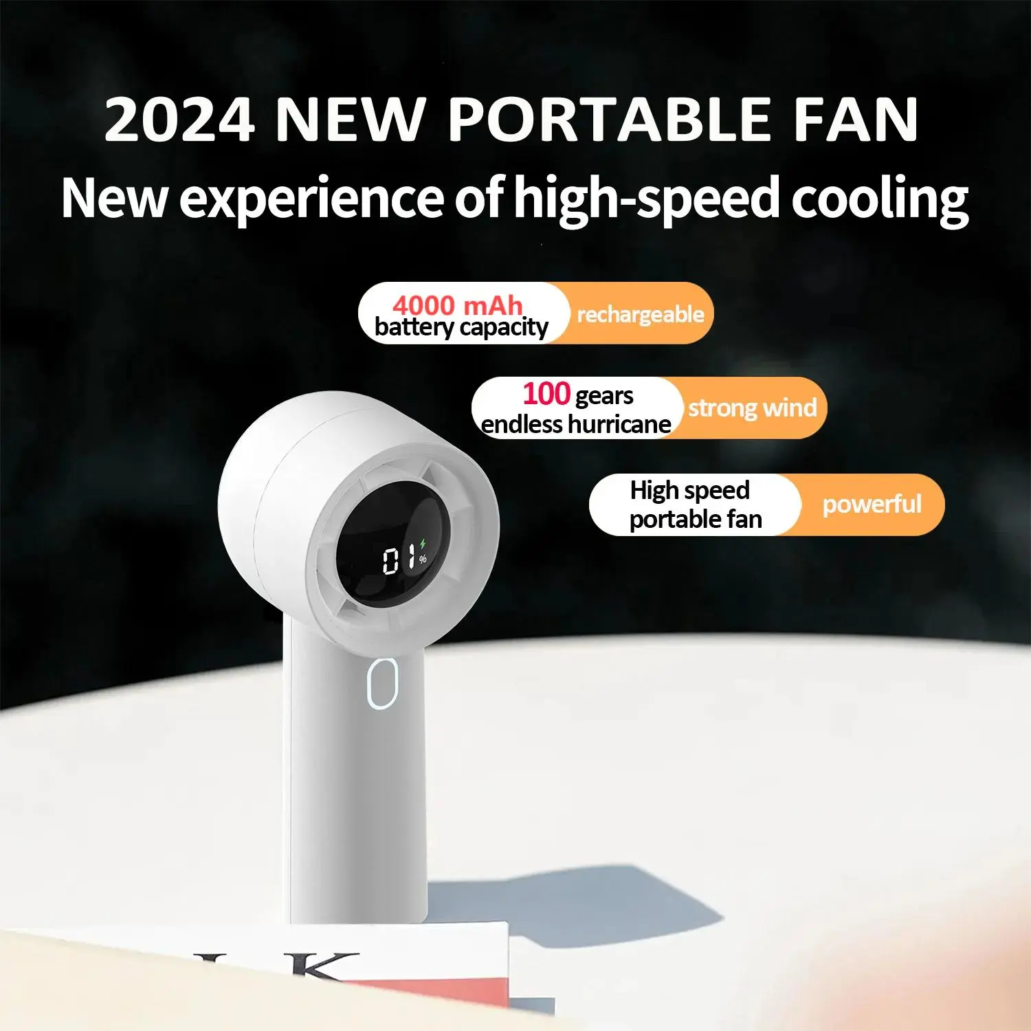 2024Upgrade Turbofan Portable Fan Strong Wind 4000mAh, 100Gear LED Display Mini Table Fan Cooling USB Battery Handheld Fan
