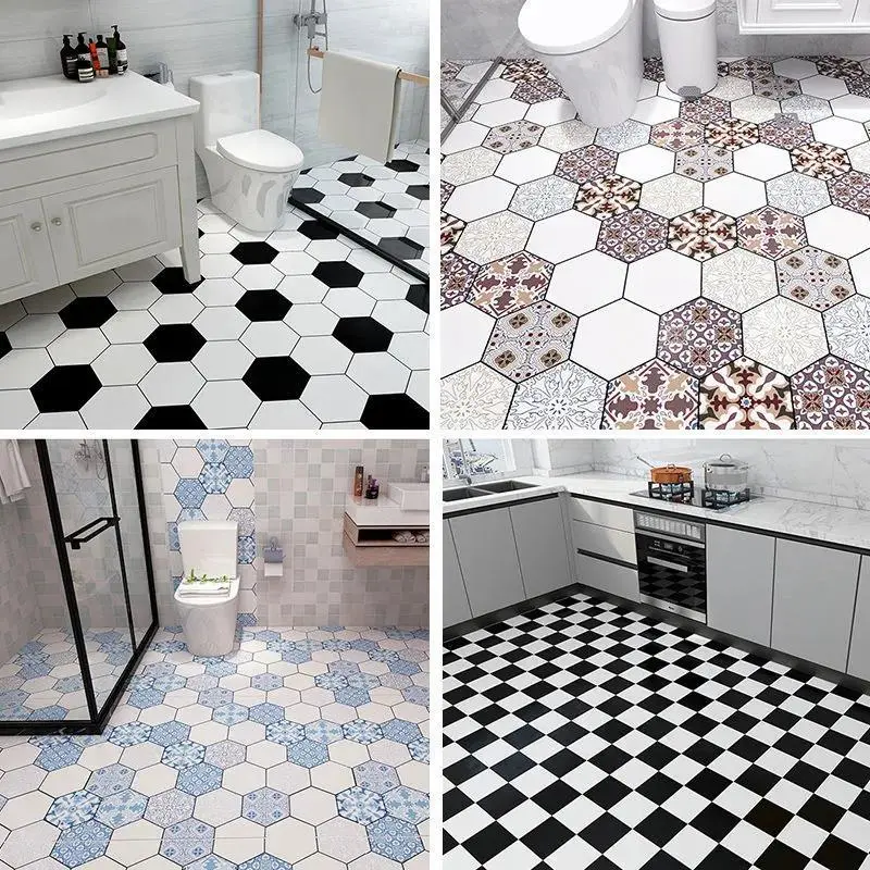 Self Aadhesive Wallpaper Waterproof Bathroom Kitchen Tile Thick Wear-resistant Nonslip Floor Sticker, 100CM