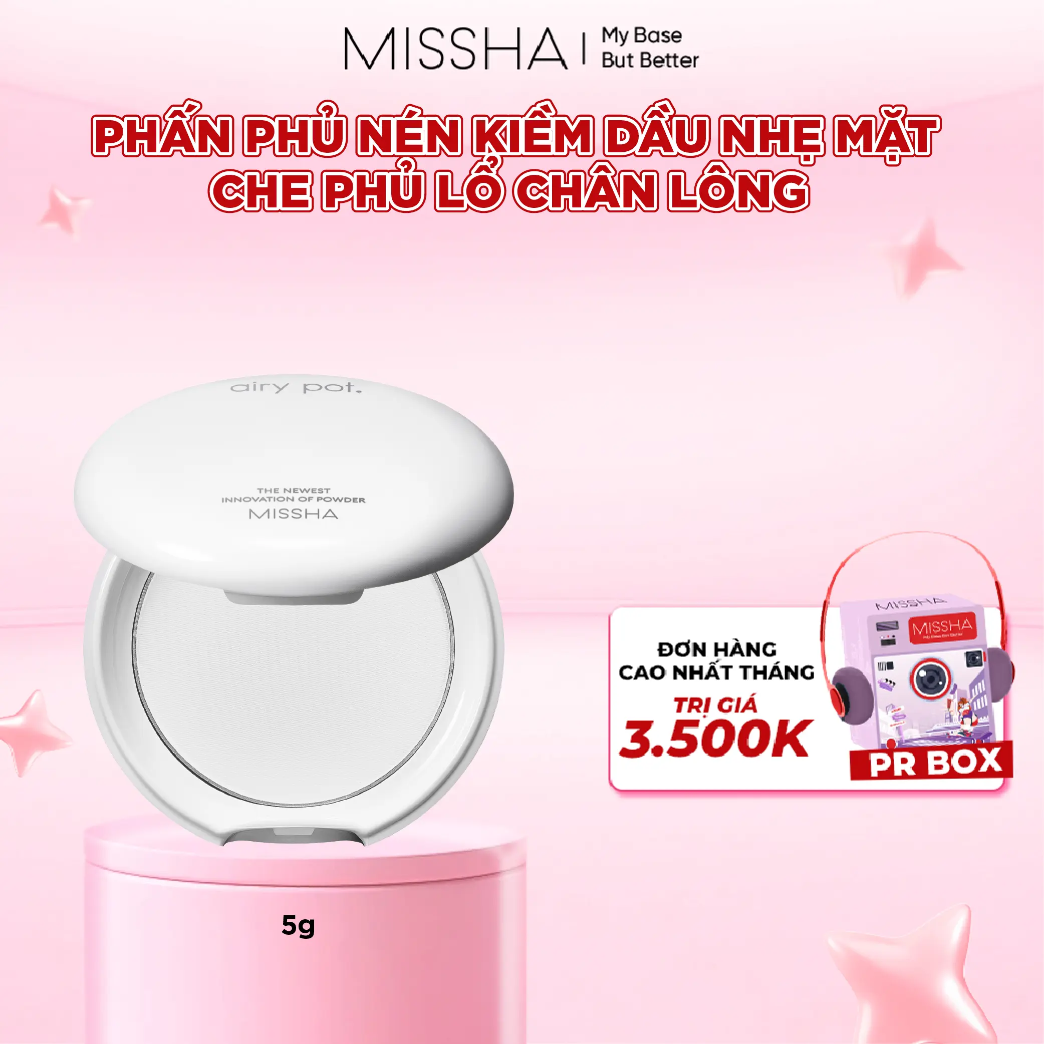Phấn Phủ Missha Airy Pot Pressed Powder 5g - Kiềm Dầu, Lâu Trôi Cho Lớp Nền Mịn Màng [FS]