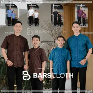 BarsCloth Baju Koko Couple Ayah Anak Laki Laki Lengan Pendek Pria Slimfit Mahogani Emerald Dan Burgundy Kemeja Muslim Santri Keluarga Lebaran 2026 Bahan Katun Toyobo Import Premium