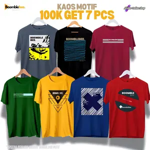PAKET 7 KAOS MOTIF HEMAT PRIA DAN WANITA sablon lokal polyester semi katun keren