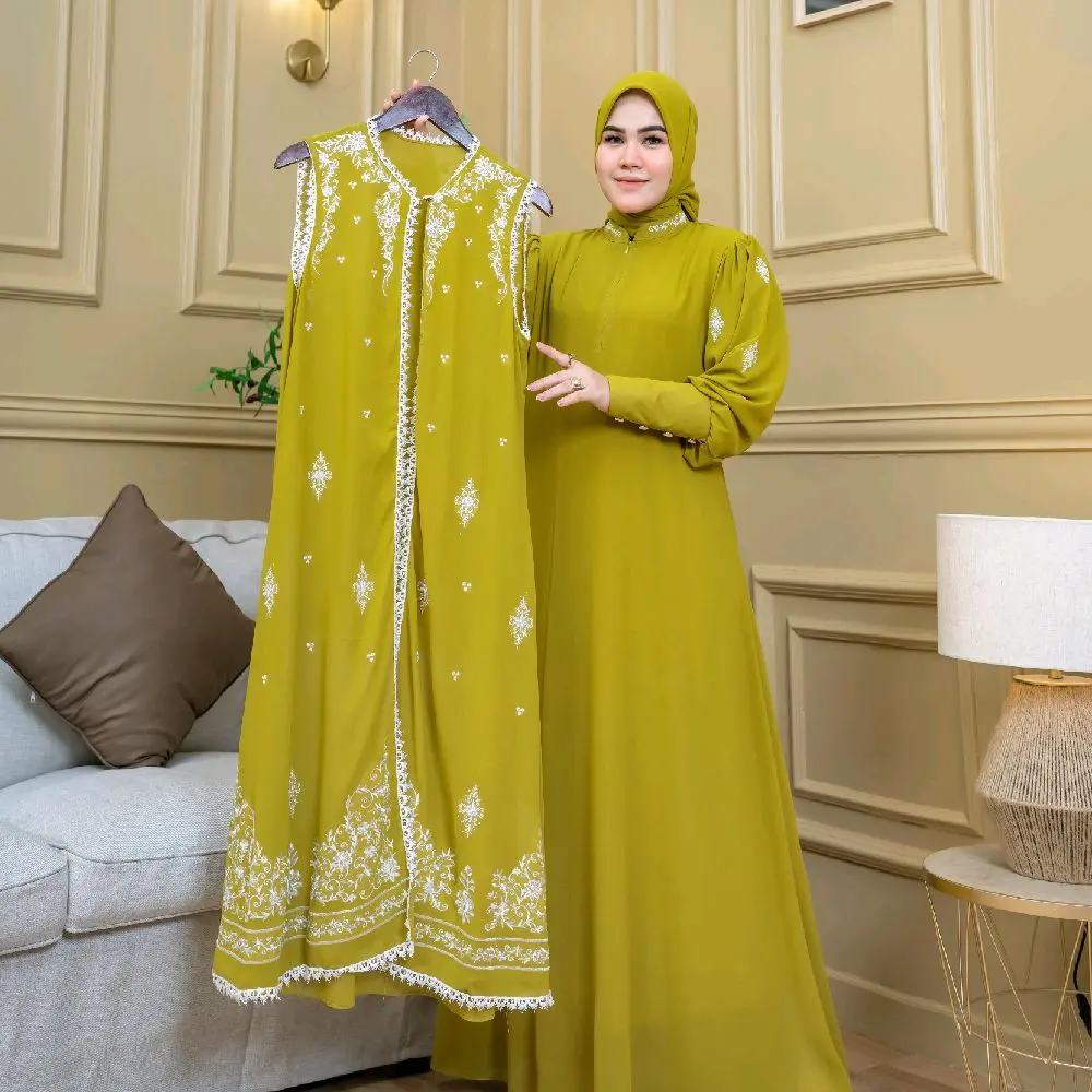 Gamis Rompi Lepas Pasang Gratis Hijab bahan ceruty bebydol-dres set hijab rompi lepas pasang kekinian-dres wanita termewah-dres wanita kekinian-gamis set hijab bordir terbaru-gamis set hijab rompi lepas pasang--dres bordiran rompi mewah Payet  Lebaran