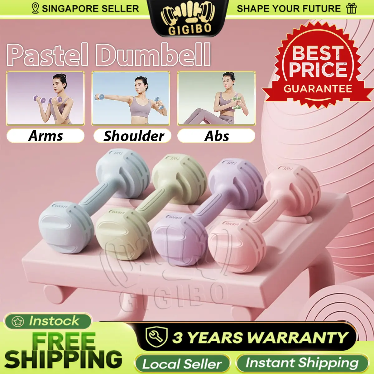 [SG INSTOCK]Dumbell Hexagon Dumbbell Gym Fitness Exercise Home Weight Training Workout Neoprene Dumbell Pastel rubber