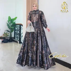 Nalafashion Adiba Dres Silk Sutra  Ziper Depan Aksen Rempel Pundak Tali leher pergelangan tangan smoke bawah lebar mayung