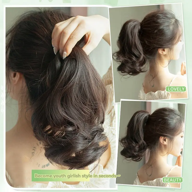 Grab a horsetail pear flower roll simulation hair fluffy realistic natural high temperature silk high tied horsetail wig