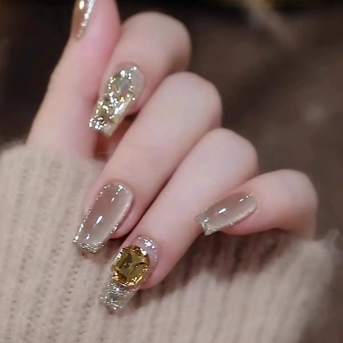 Pure handmade wearable nails almond nails medium length