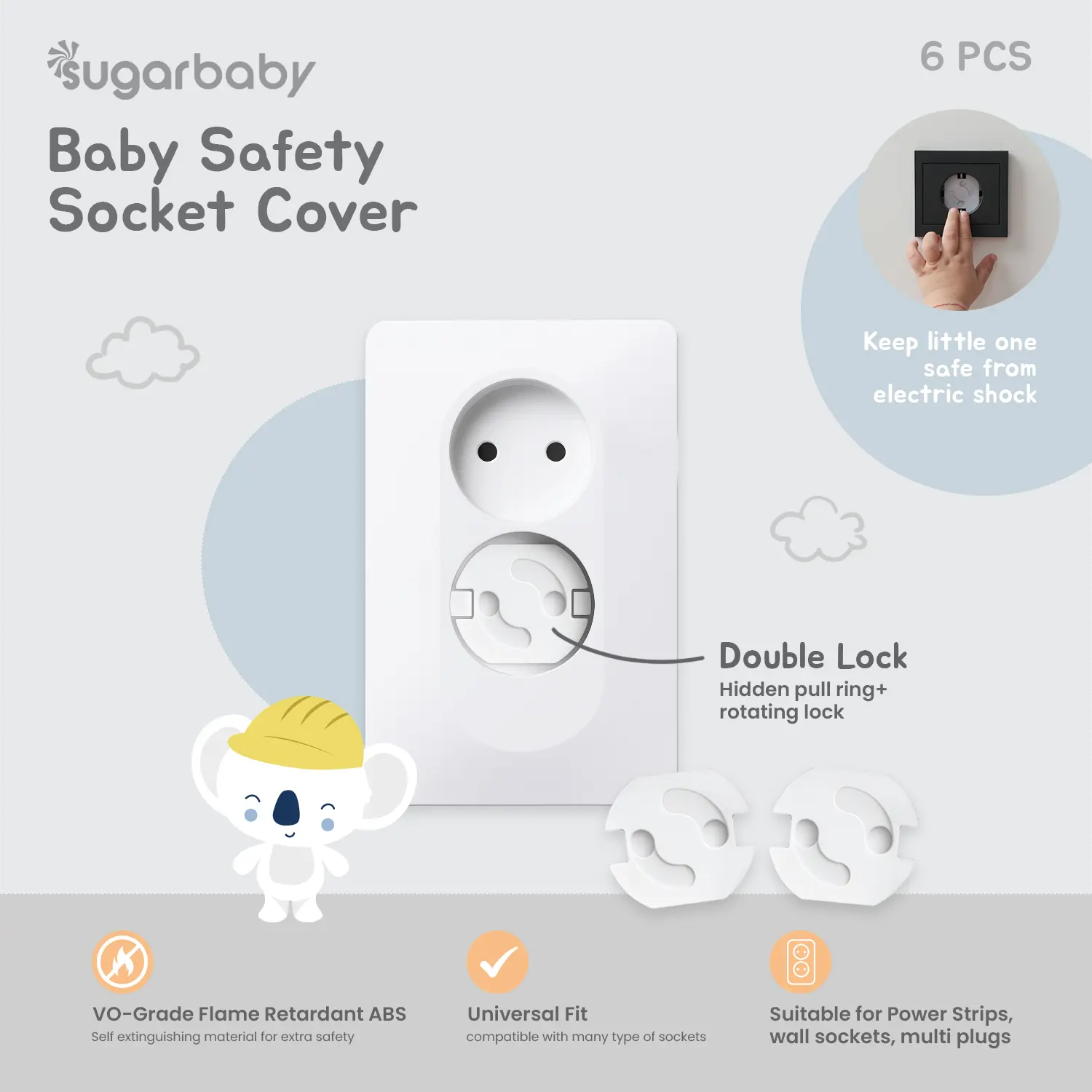 Sugarbaby Baby Safety Socket Cover 6 PCS | Pelindung Colokan Stop Kontak Listrik Aman Untuk Bayi BPA Free