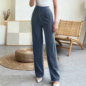 By Jennie - Cozie Knit Pants Celana Highwaist Panjang Wanita Kulot Rib Premium / Celana Panjang Korean Style Kulot Basic Cozy Pants Pinggang Karet Kulot Standar Loose
