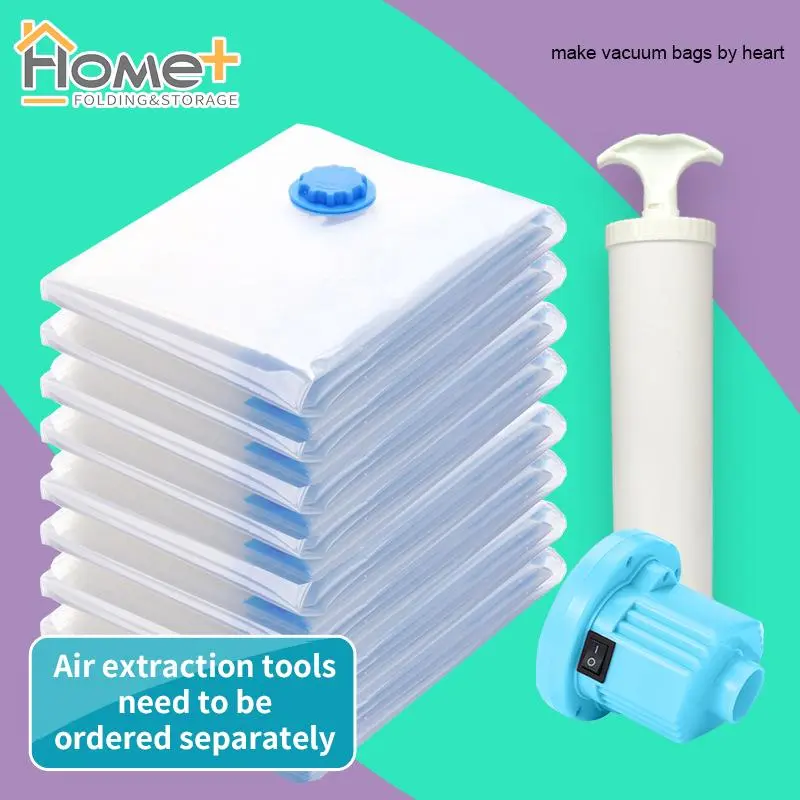 HOME+ Vacuum Storage Bag Reusable Vacuum Seal Bag Space Saving Storage Bag Compression Bag Travel Storage Bag Air Pump Organiser Hand Plastic
