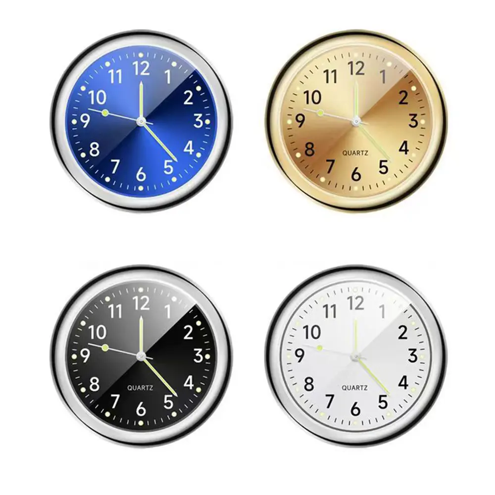 Car Luminous Quartz Clock Automotive Internal Stick-On Digital Mini Watch with Double-sided Glue Sticker