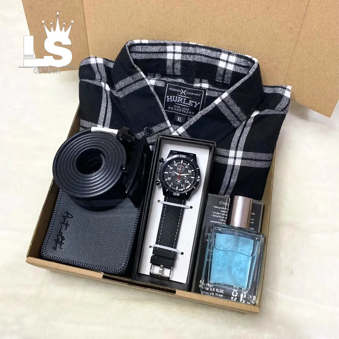 GIFTBOX HAMPERS KADO COWOK ulang tahun anniversary wisuda pernikahan kado pria kemeja flanel Bunga