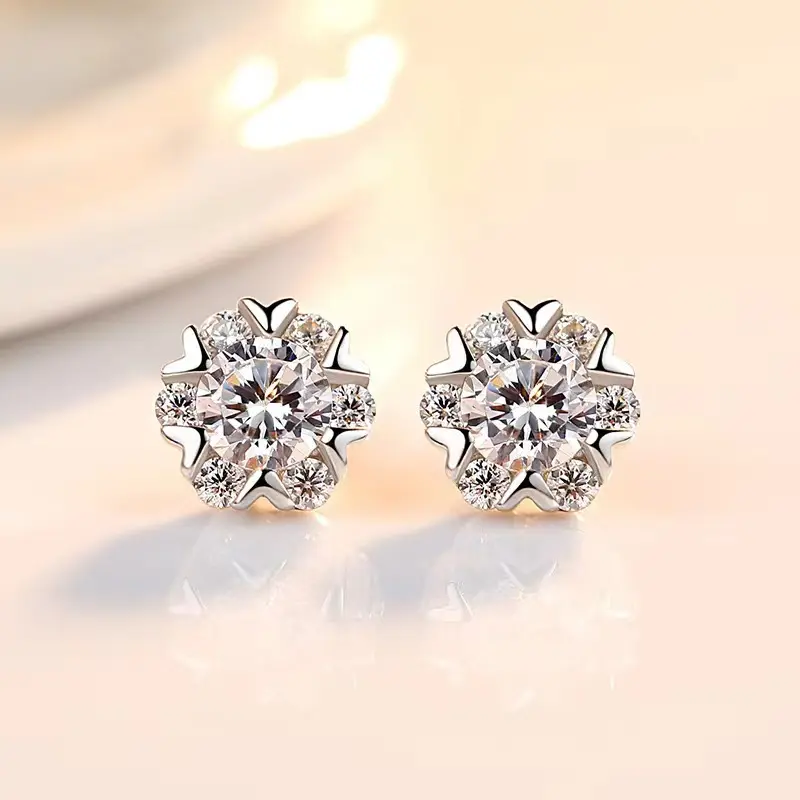 Anting-Anting Zircon Model  Kepingan Salju Aksesoris Wanita Earring Elegant box