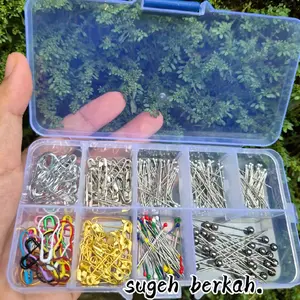 [PAKET LENGKAP JUMBO] Jarum Pentul Mini / jarum pentul Warna Stainless /  Wadah Jarum Pentul / peniti kecil / jarum pentul besar - Jilbab|| sugeh berkah.